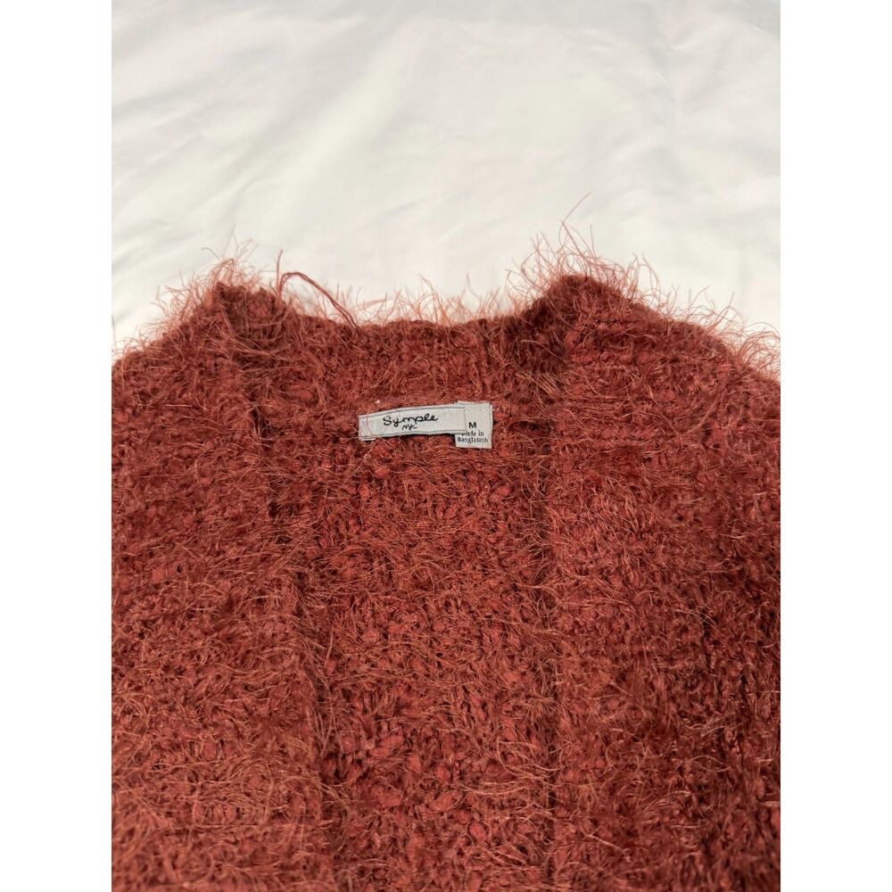 Symple NYC Rusty Rose Eyelash Fuzzy Knit Long Duster Cardigan Sweater Medium M - Picture 3 of 7
